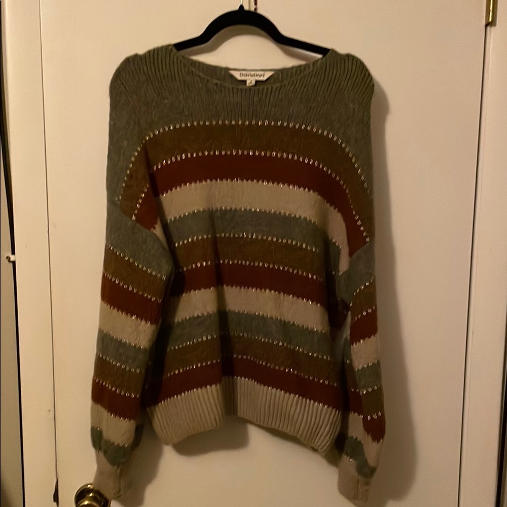DAVI & DANI Green and Brown Crew Neck Sweater